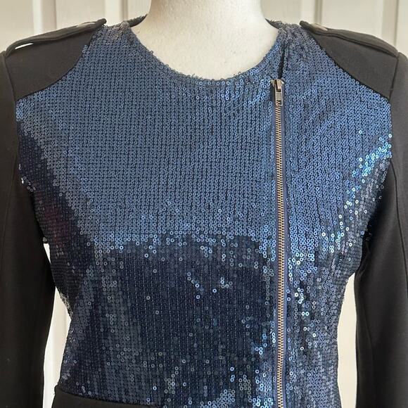 Lumiere Jacket Blazer Coat Black Blue Sequins Front Side Zip Cropped Party Small - Picture 8 of 16